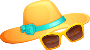 a sun hat and glasses